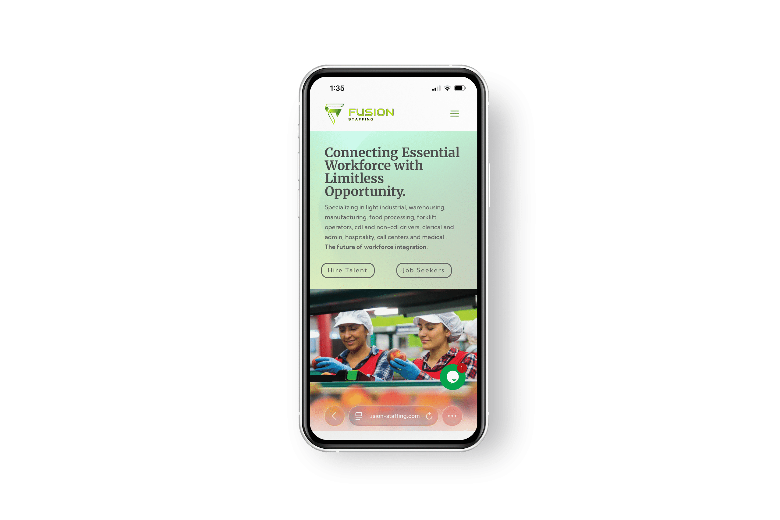 Fusion Staffing website on mobile