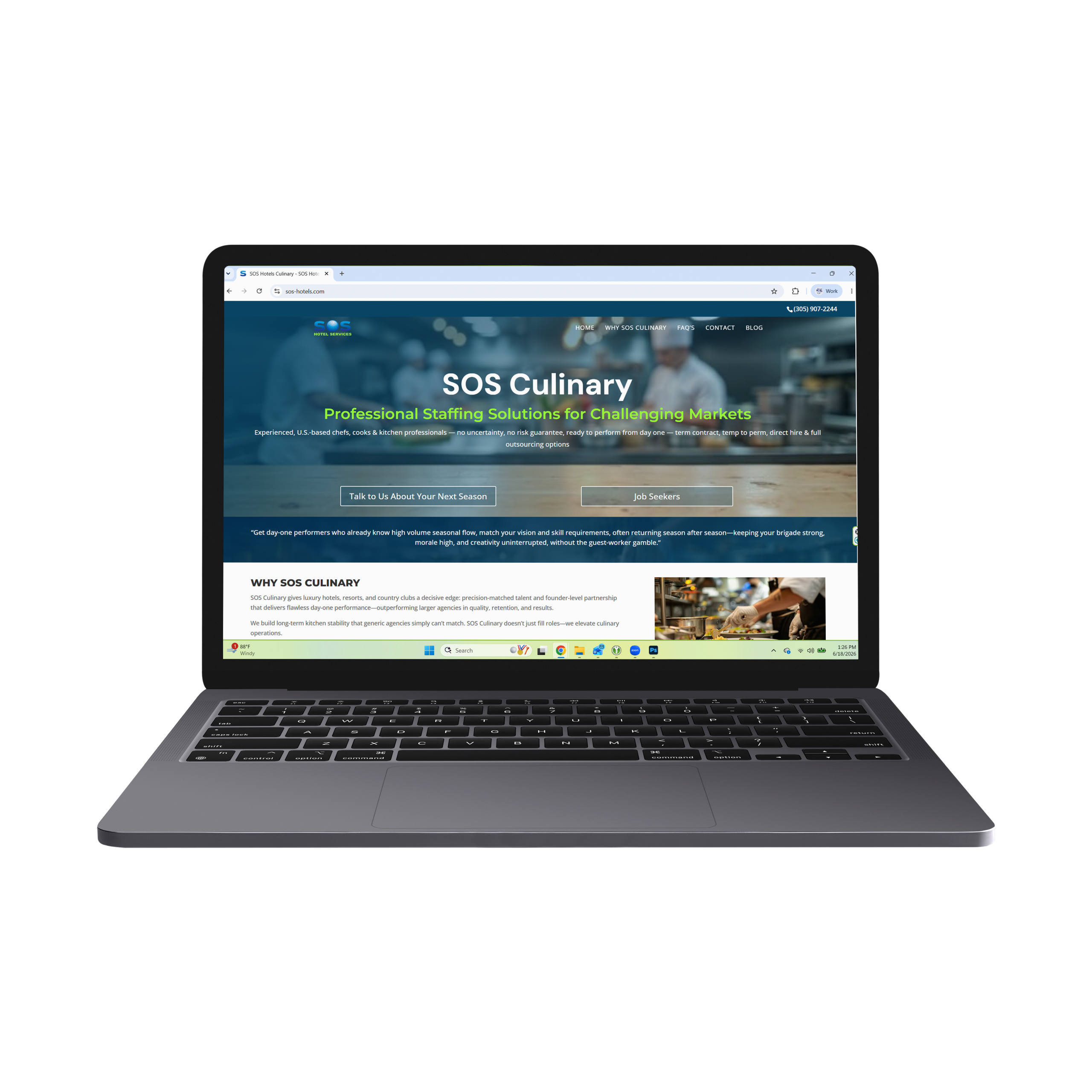 SOS Culinary website on desktop