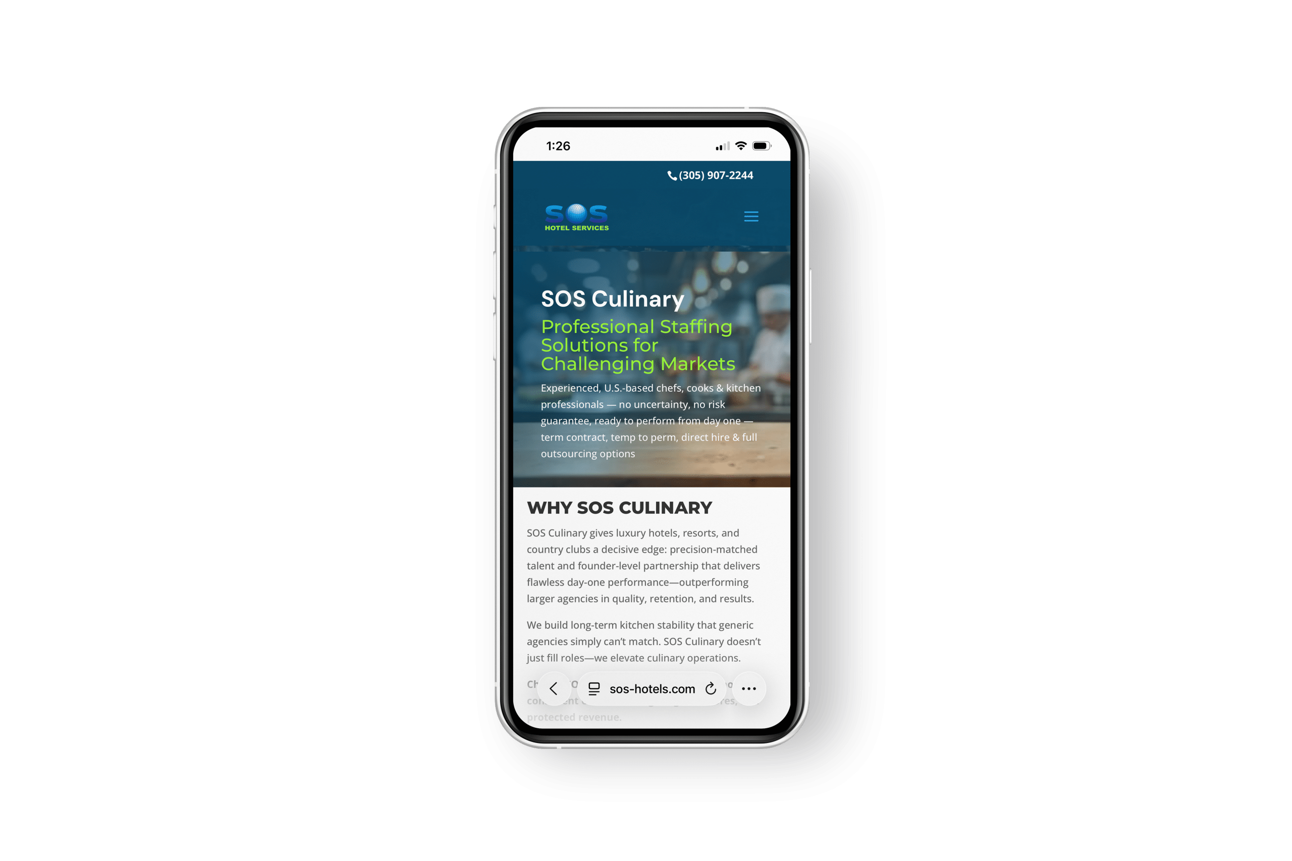 SOS Culinary website on mobile