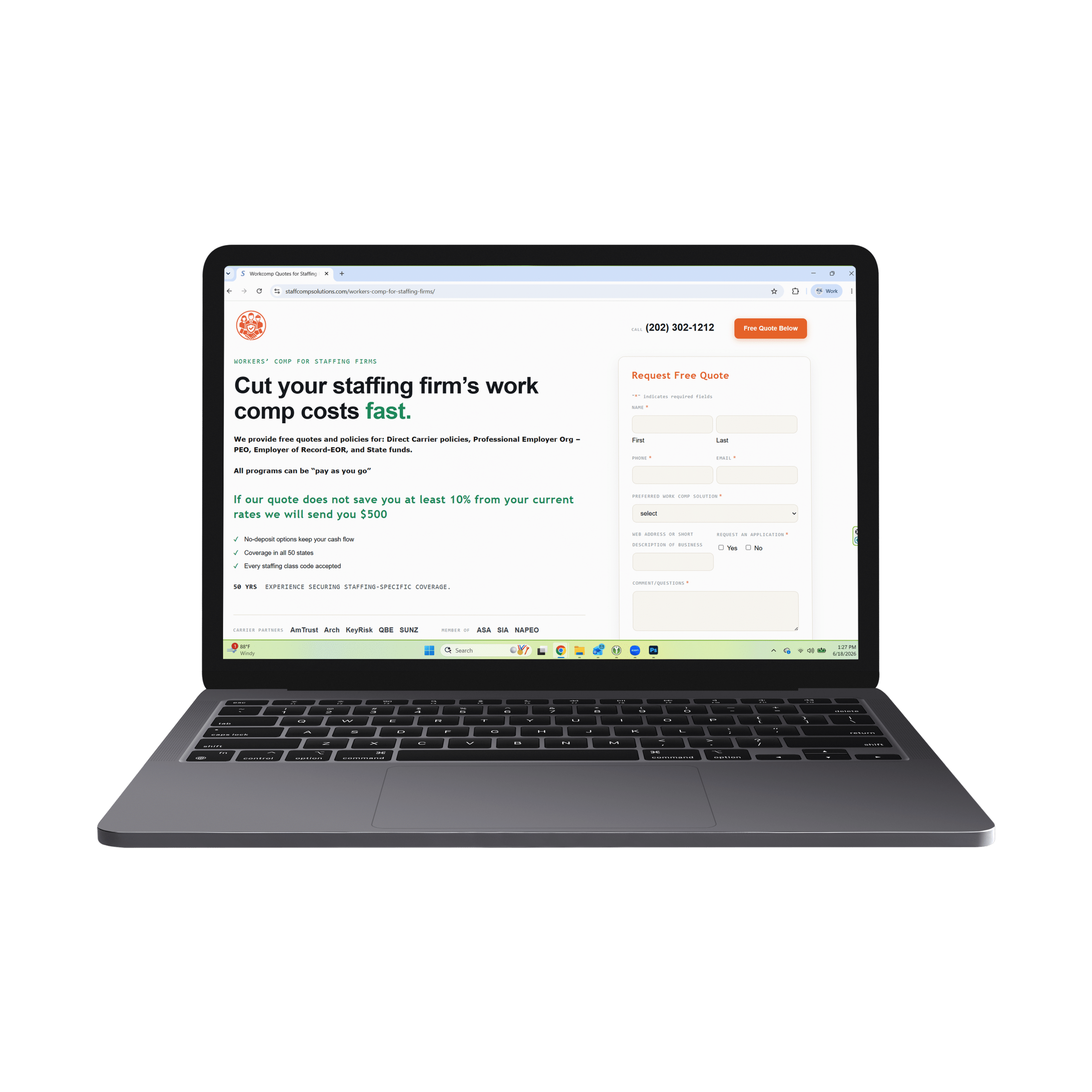 Staff Comp Solutions website on desktop