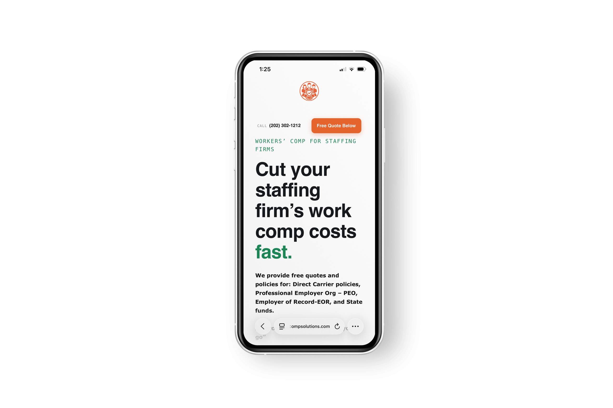 Staff Comp Solutions website on mobile